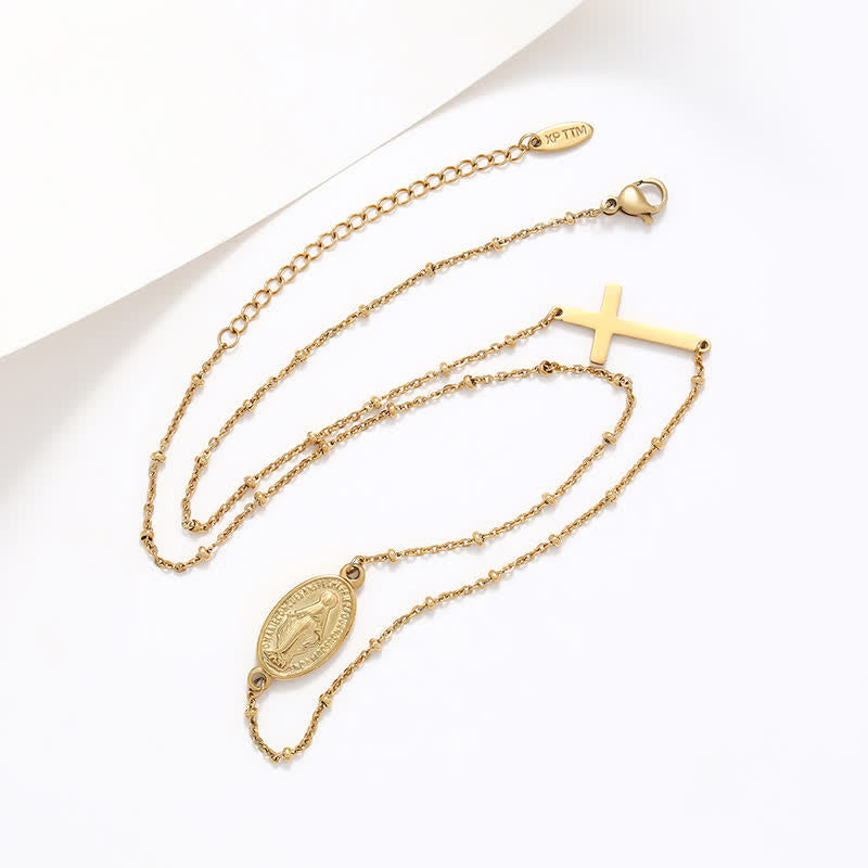 Christiandiscipleshop Elegant Gold-Tone Miraculous Medal&Simple Cross Pendant Necklace