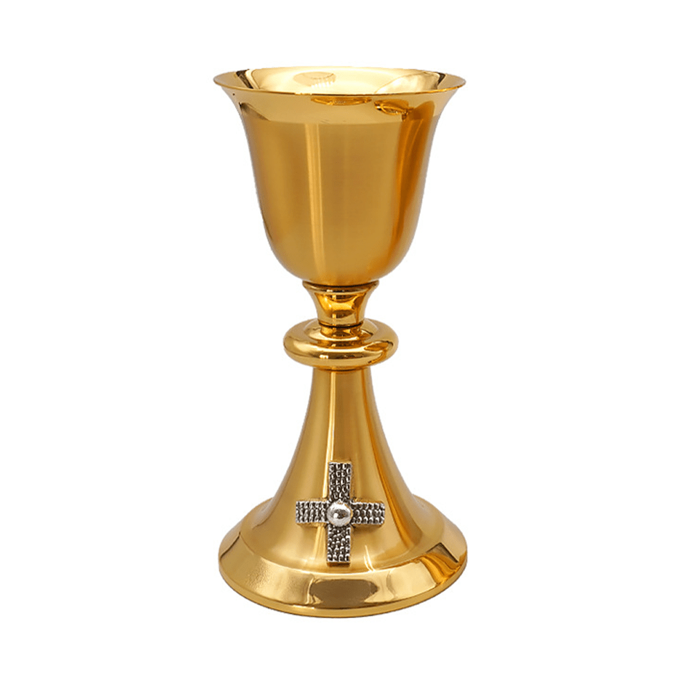 Christiandiscipleshop Exquisite Gold-Tone Cross-Adorned Chalice and Pyx  - Divine Vessels for Sacred Communion