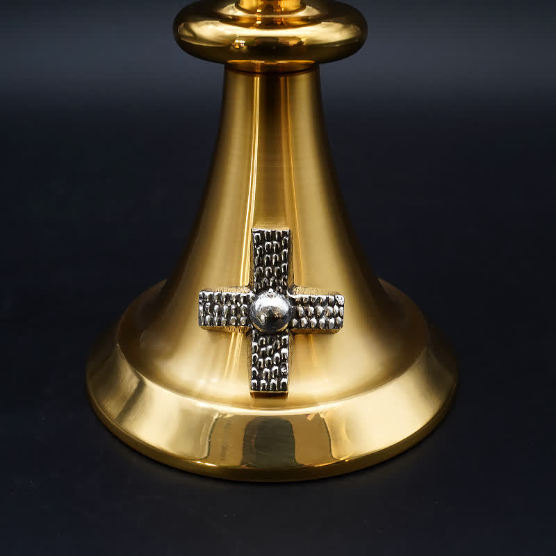 Christiandiscipleshop Exquisite Gold-Tone Cross-Adorned Chalice and Pyx  - Divine Vessels for Sacred Communion