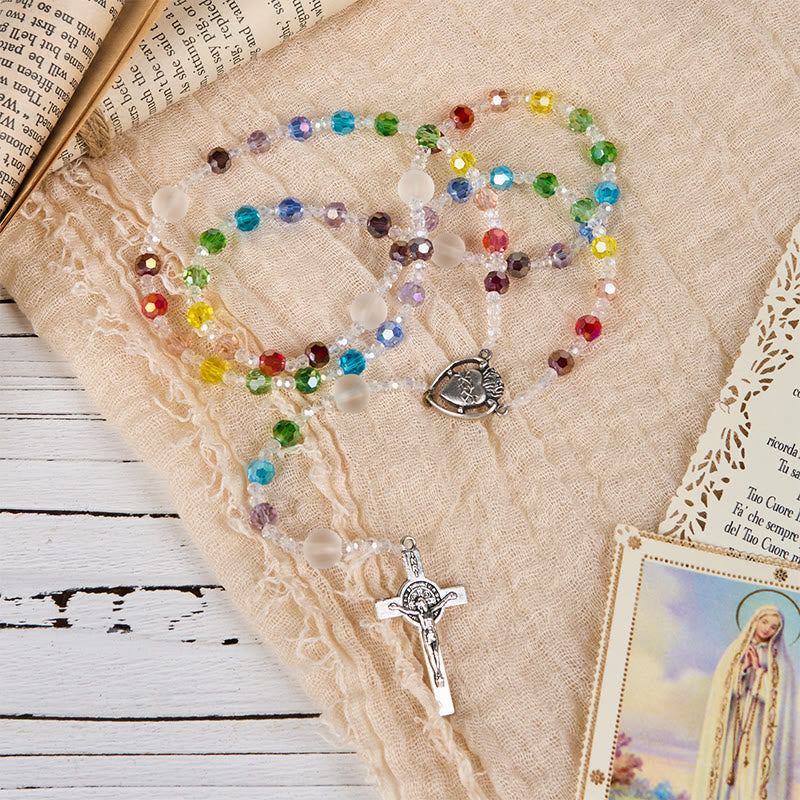 Christiandiscipleshop Sacred Heart of Jesus & Crucifix of 6 mm Round Multicolor Acrylic Nylon Cord Rosary