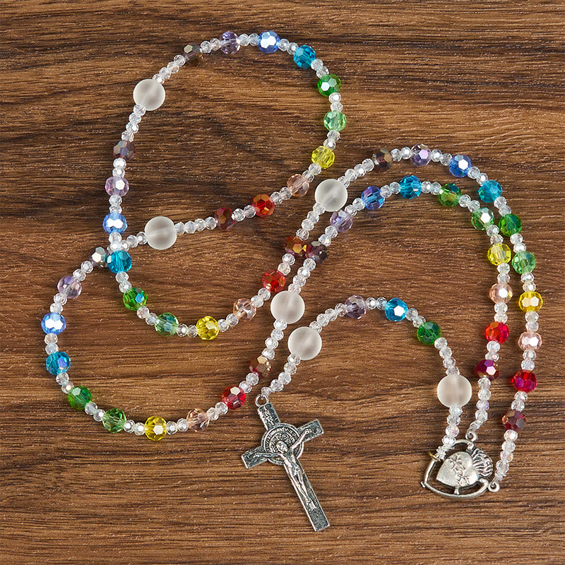 Christiandiscipleshop Sacred Heart of Jesus & Crucifix of 6 mm Round Multicolor Acrylic Nylon Cord Rosary