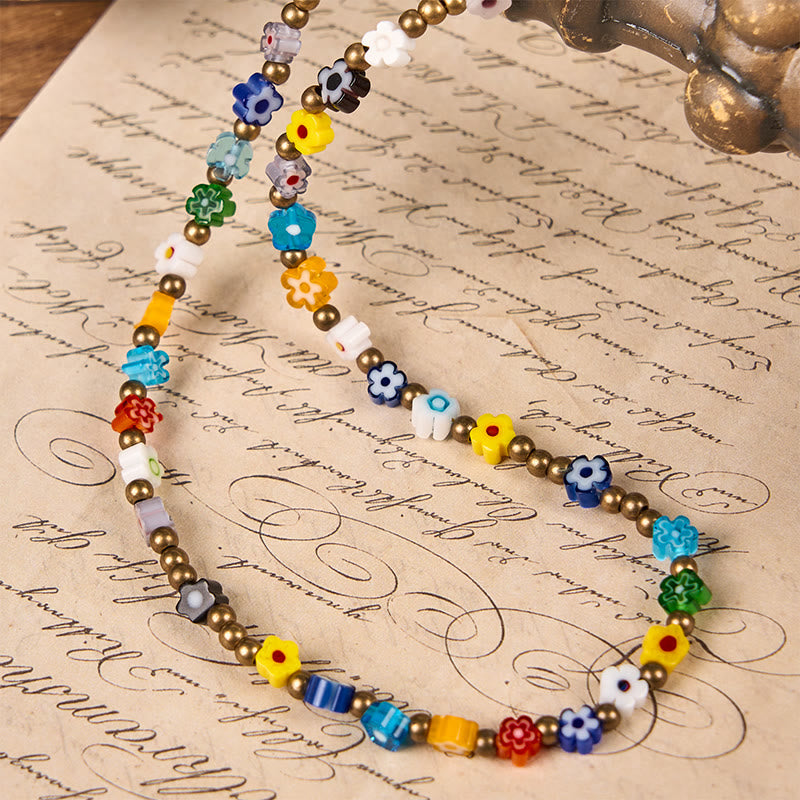 FREE Today: Virgin Mary & Crucifix of 4 mm Colorful Flower Glass Nylon Cord Rosary