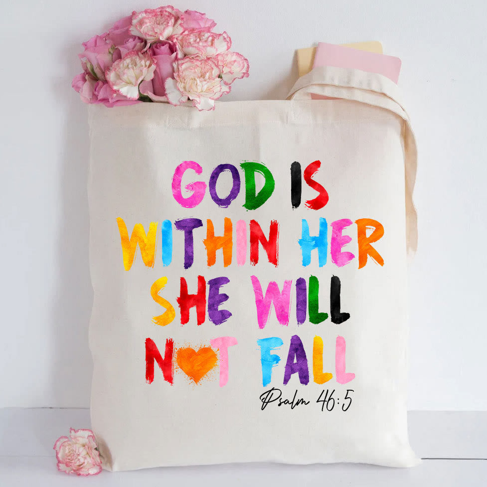 Christiandiscipleshop God Is Within Her Christian Canvas Tote Bag