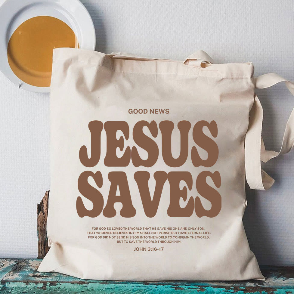 christiandiscipleshop Jesus Saves Christian Canvas Tote Bag