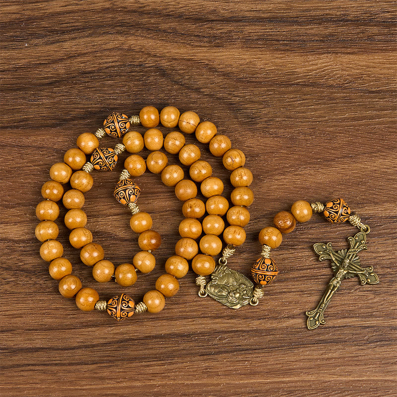 christiandiscipleshop Holy Family & Crucifix of 10mm Olive Wood Bead Handmade Rosary for Holy Prayer