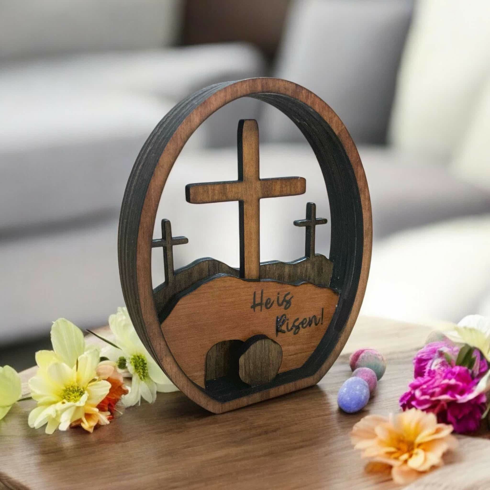 christiandiscipleshop He is Risen Wooden Tabletop Easter Ornament - Celebrate the Resurrection