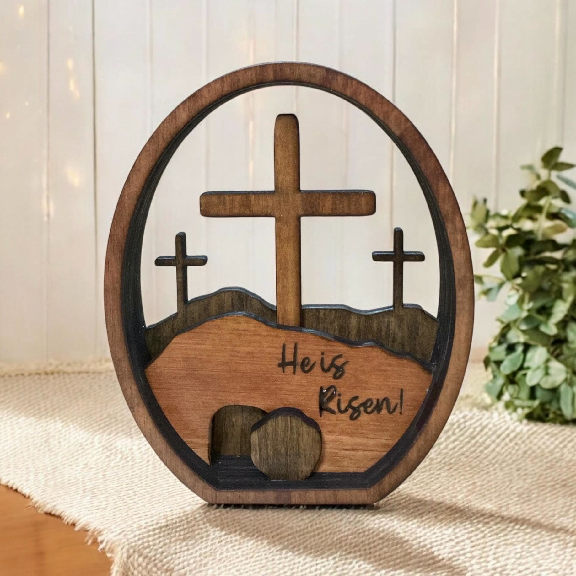 christiandiscipleshop He is Risen Wooden Tabletop Easter Ornament - Celebrate the Resurrection