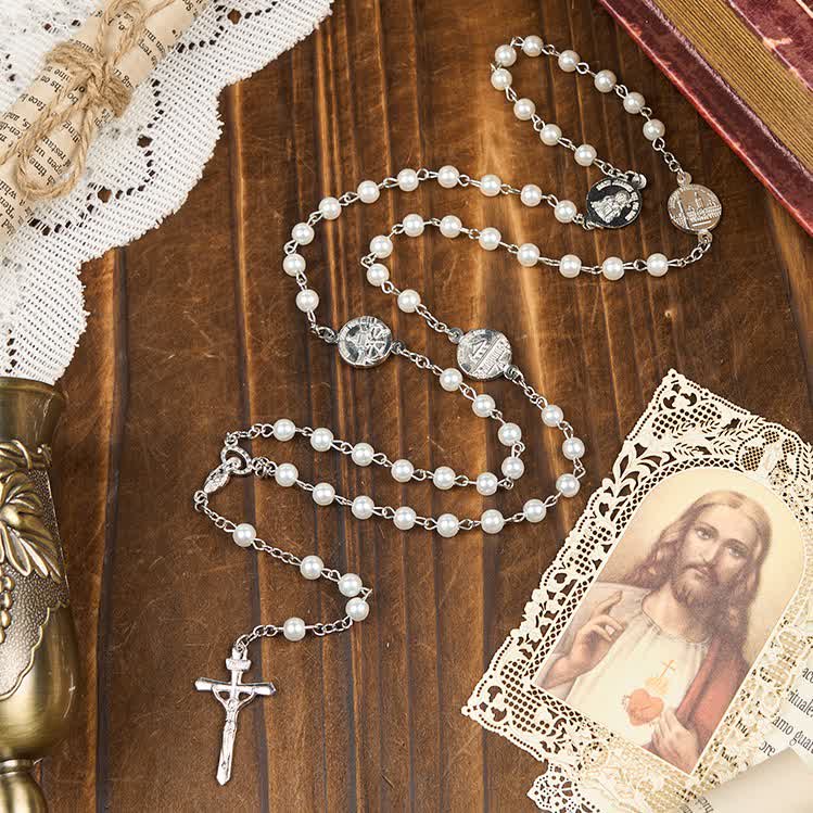 Christiandiscipleshop Crucifix & Our Lady of 8mm Pearl Prayer Beads Rosary (3 Colors)