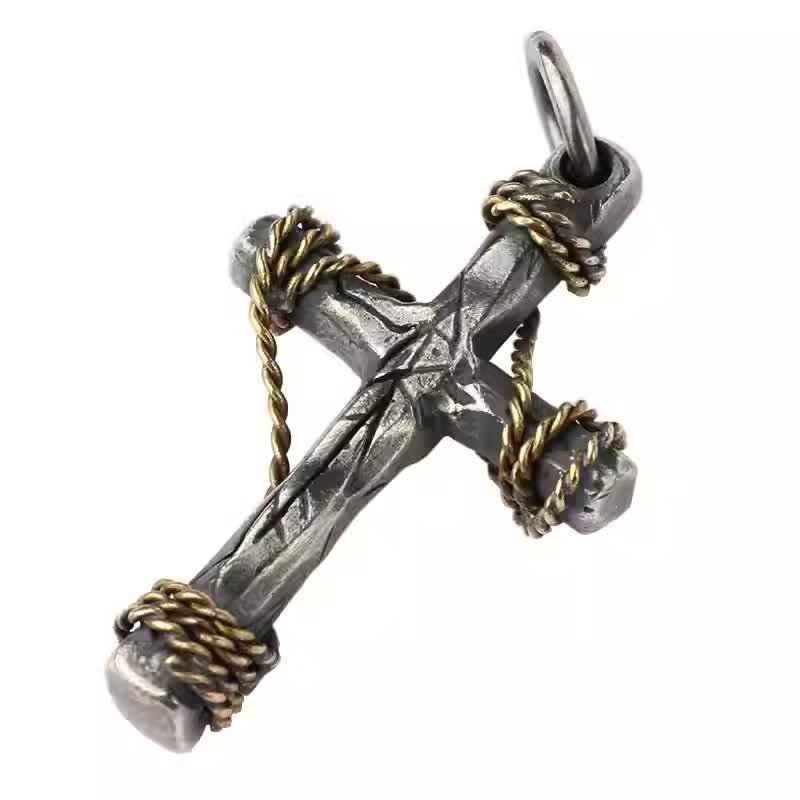 Christiandiscipleshop Exquisite 925 Sterling Silver and Brass Rope Forged Cross Necklace