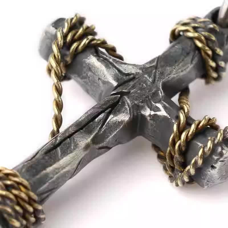 Christiandiscipleshop Exquisite 925 Sterling Silver and Brass Rope Forged Cross Necklace