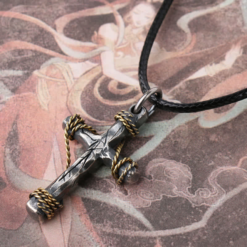 Christiandiscipleshop Exquisite 925 Sterling Silver and Brass Rope Forged Cross Necklace