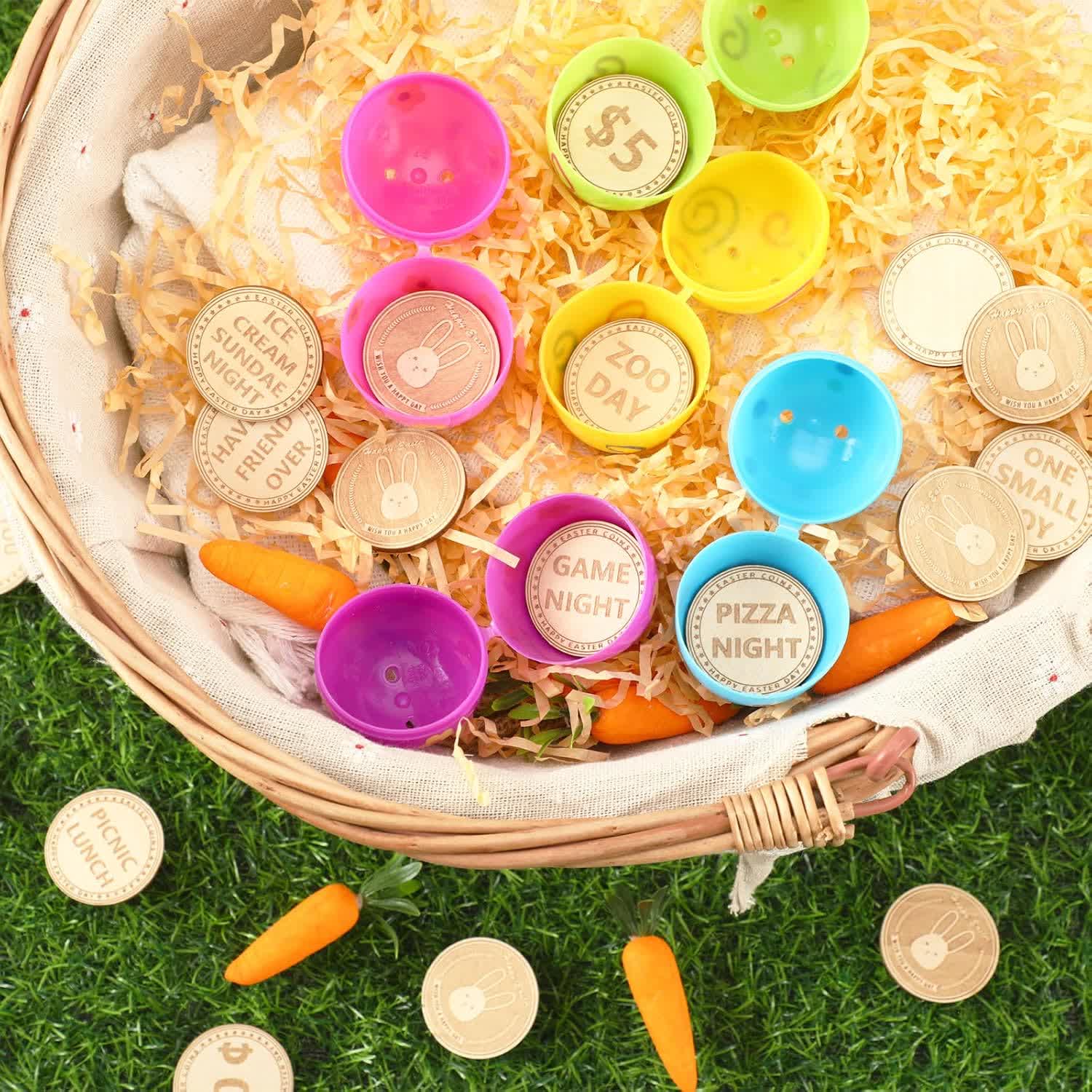 Christiandiscipleshop Easter Egg Rewards Set: 2pcs Colorful Shell with Wooden Prize Tokens
