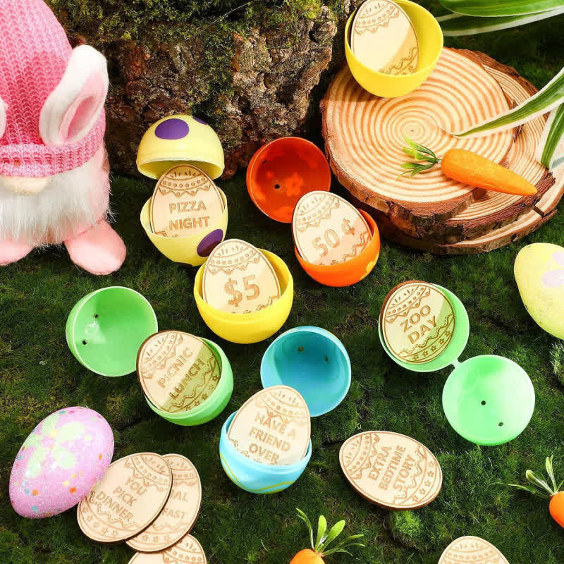 Christiandiscipleshop Easter Egg Rewards Set: 2pcs Colorful Shell with Wooden Prize Tokens