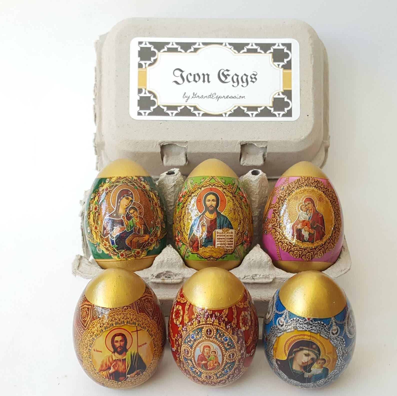Christiandiscipleshop Easter Icon Egg Set: 6pcs Decorative Eggs with Iconic Designs