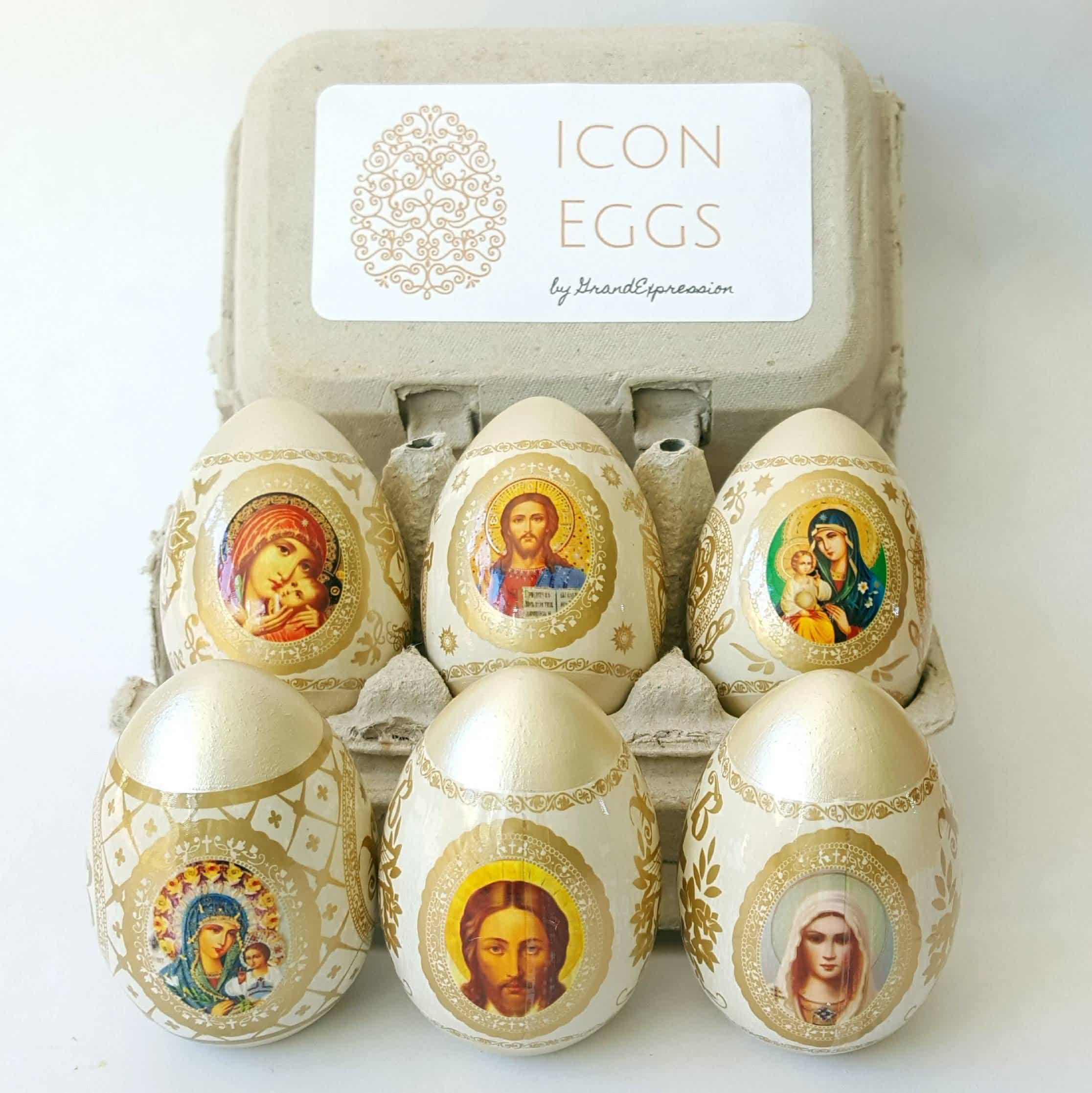 Christiandiscipleshop Easter Icon Egg Set: 6pcs Decorative Eggs with Iconic Designs