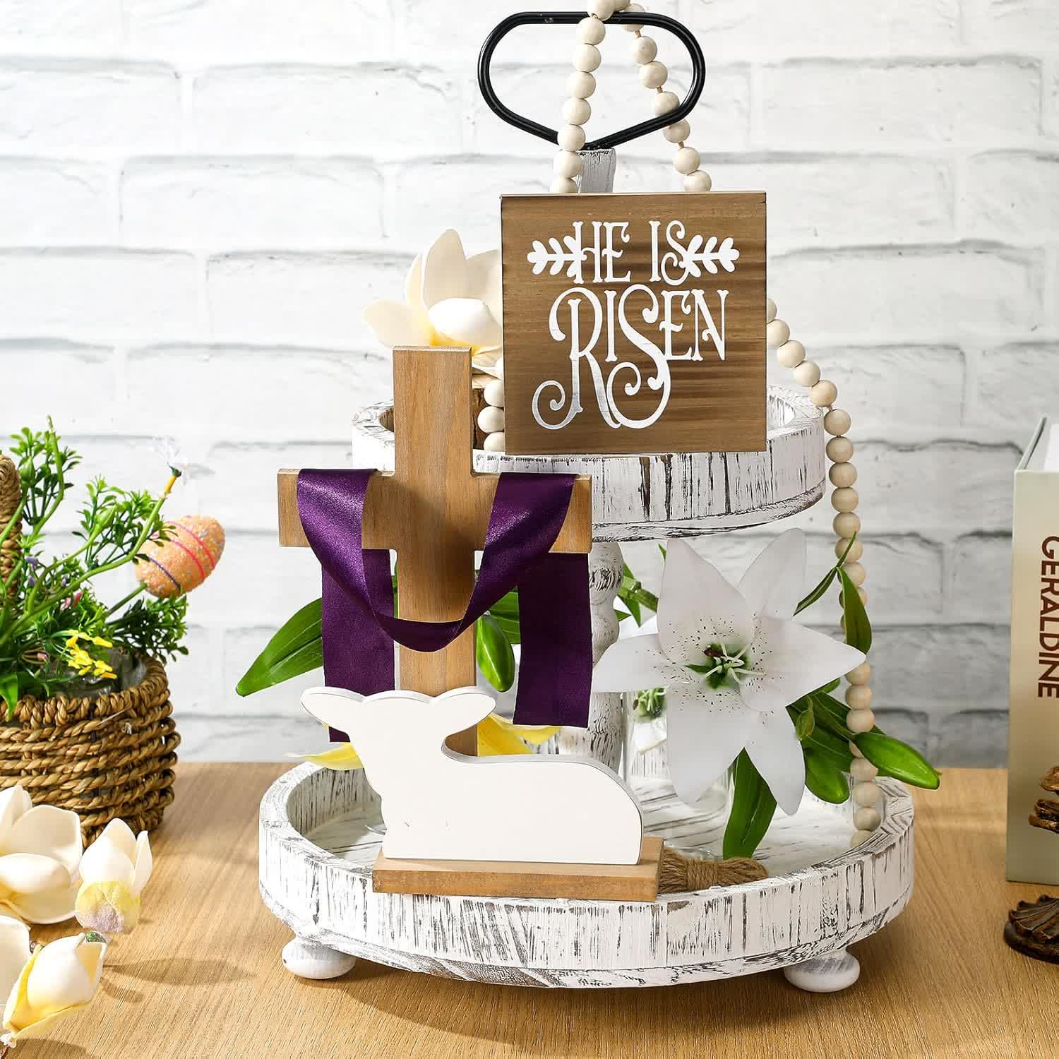christiandiscipleshop He is Risen Easter Tiered Tray Decor: A Joyful Celebration of Faith