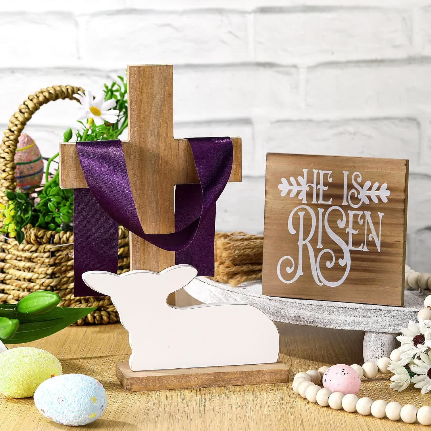 christiandiscipleshop He is Risen Easter Tiered Tray Decor: A Joyful Celebration of Faith
