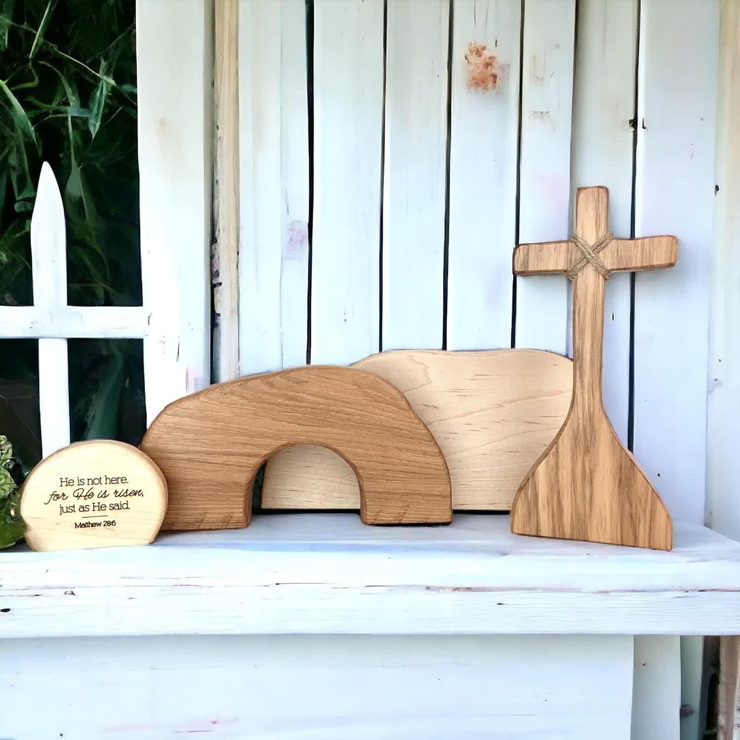 christiandiscipleshop He is Risen: Rustic Wooden Easter Resurrection Decor Set with Scripture Wall Art