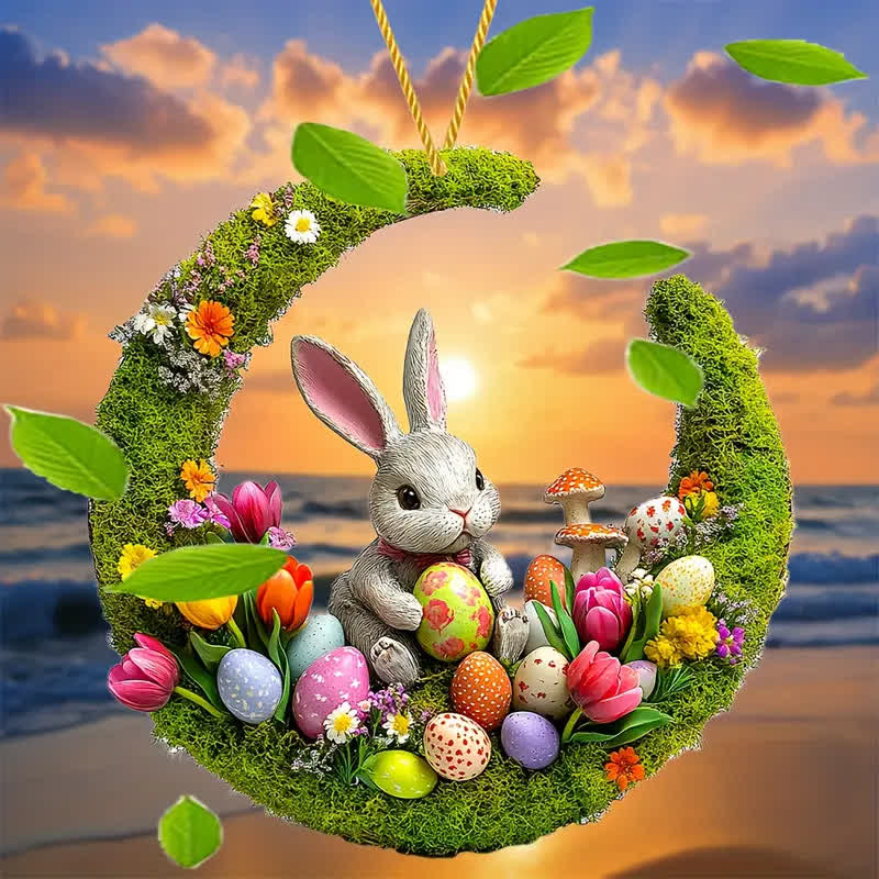 Christiandiscipleshop Springtime Delight: Enchanting Bunny & Floral Egg Easter Hanging Ornament