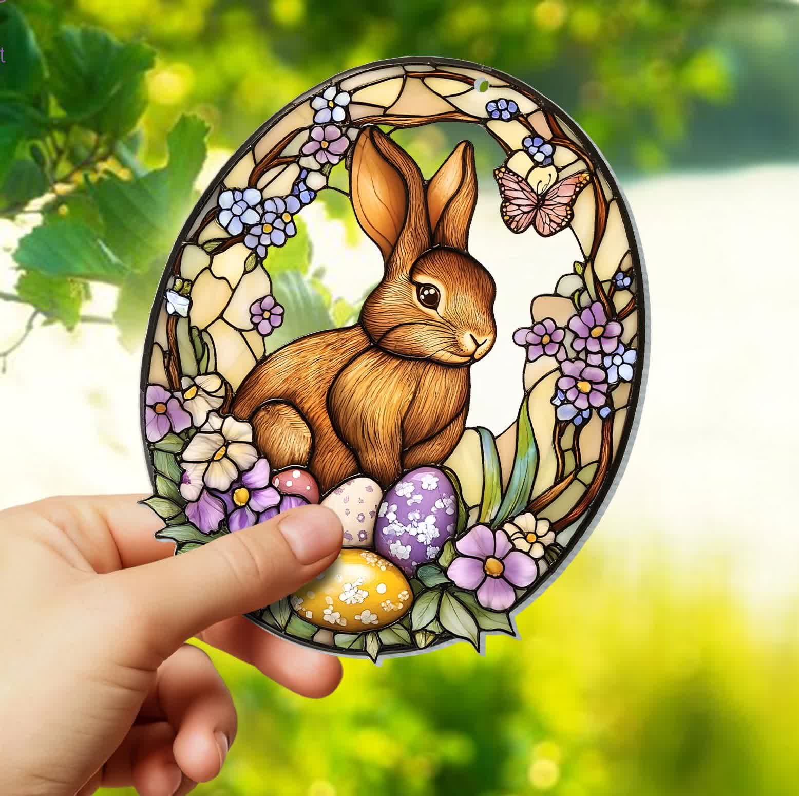 Christiandiscipleshop Easter Radiance: Customizable Blossom Bunny Garden Hanging Ornament