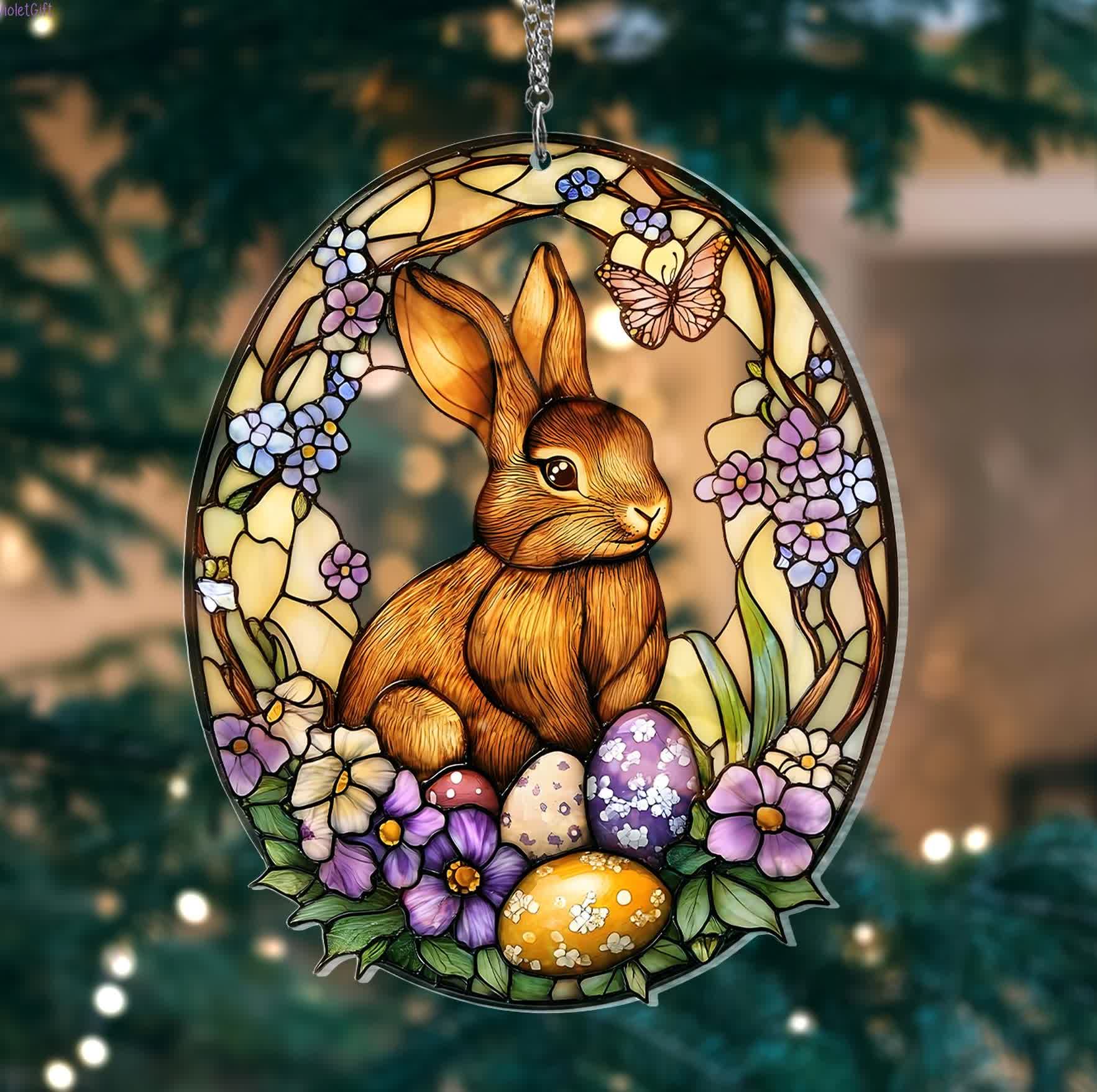 Christiandiscipleshop Easter Radiance: Customizable Blossom Bunny Garden Hanging Ornament