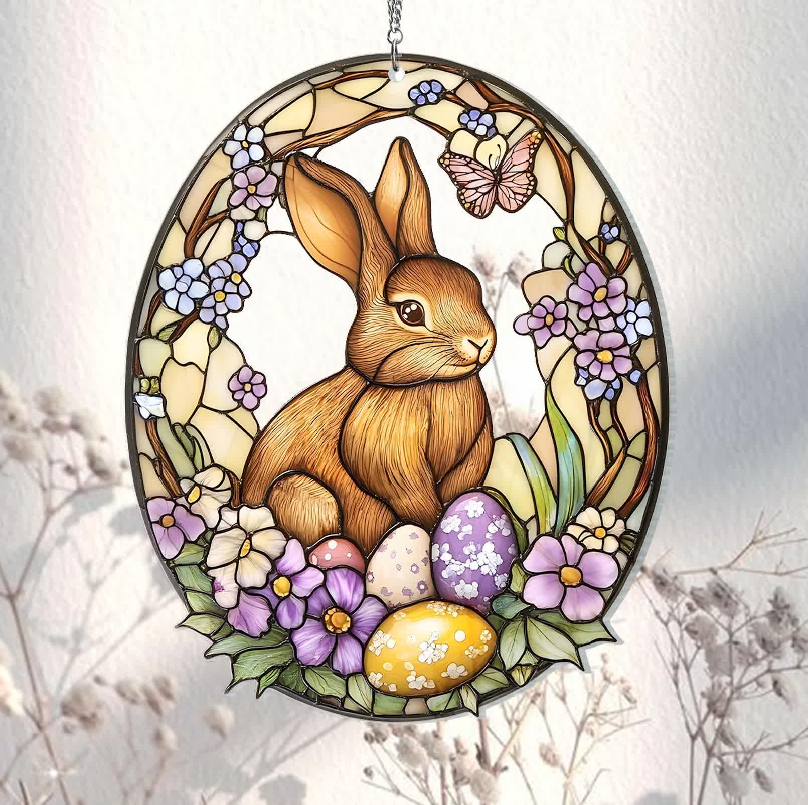 Christiandiscipleshop Easter Radiance: Customizable Blossom Bunny Garden Hanging Ornament