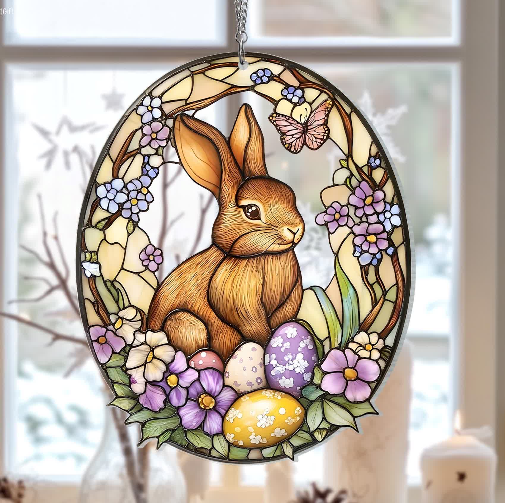 Christiandiscipleshop Easter Radiance: Customizable Blossom Bunny Garden Hanging Ornament