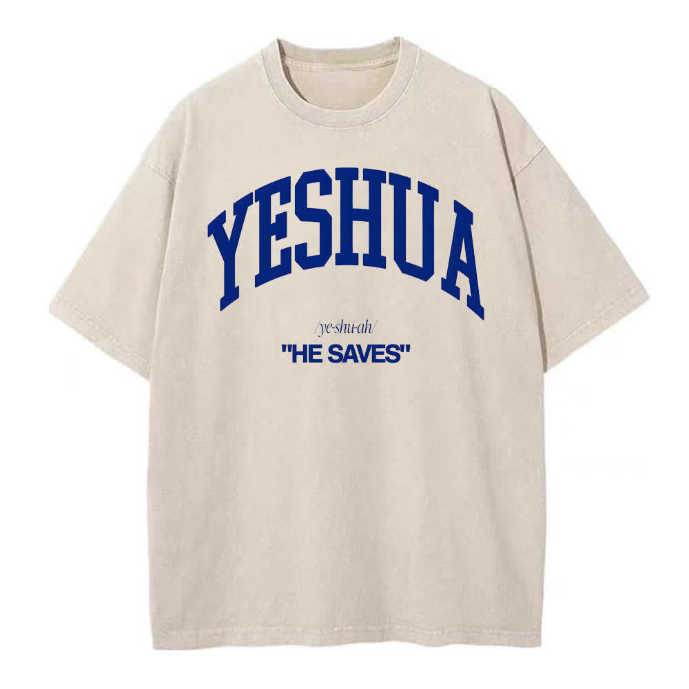 christiandiscipleshop Yeshua "He Saves" Washed T-Shirt