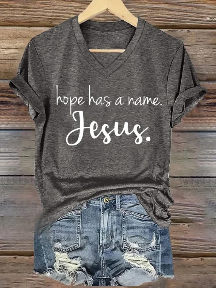 christiandiscipleshop Hope Has A Name Jesus Printed V-neck T-shirt