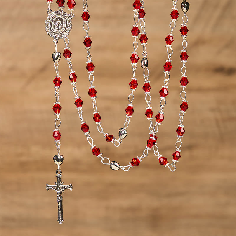 FREE Today: Miraculous Medal & Crucifix of 6 mm Polyhedron Red Glass Alloy Chain Rosary