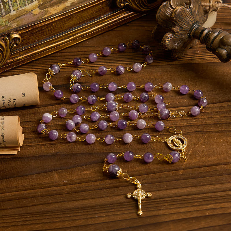 Christiandiscipleshop Our Lady of Guadalupe & Crucifix of 8mm Round Purple Crystal Rosary