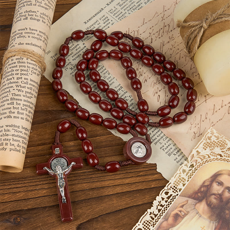 Christiandiscipleshop St. Benedict & Crucifix of 8*10mm Oval Bead Rosary - Three Timeless Colors