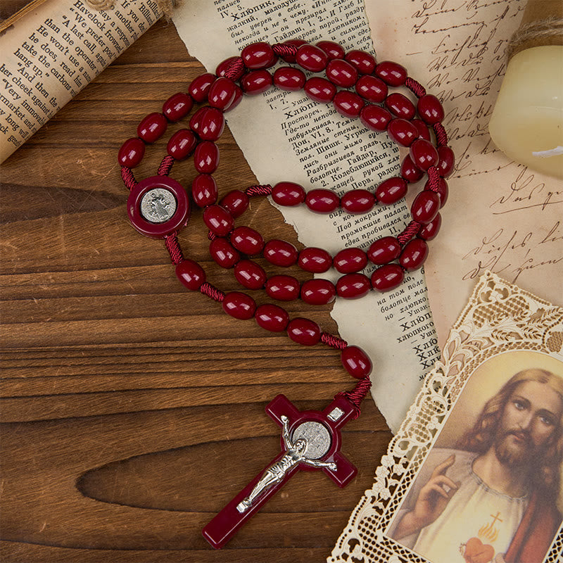 Christiandiscipleshop St. Benedict & Crucifix of 8*10mm Oval Bead Rosary - Three Timeless Colors