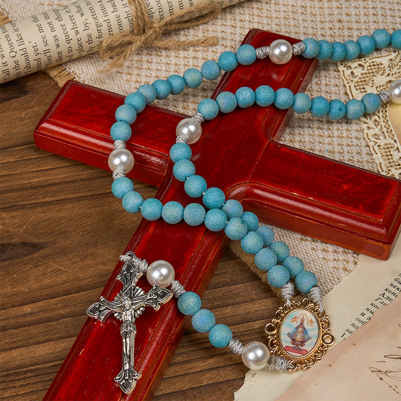 Christiandiscipleshop Our Lady & Crucifix of 8mm Sparkling Glass Sand Bead Handmade Rosary
