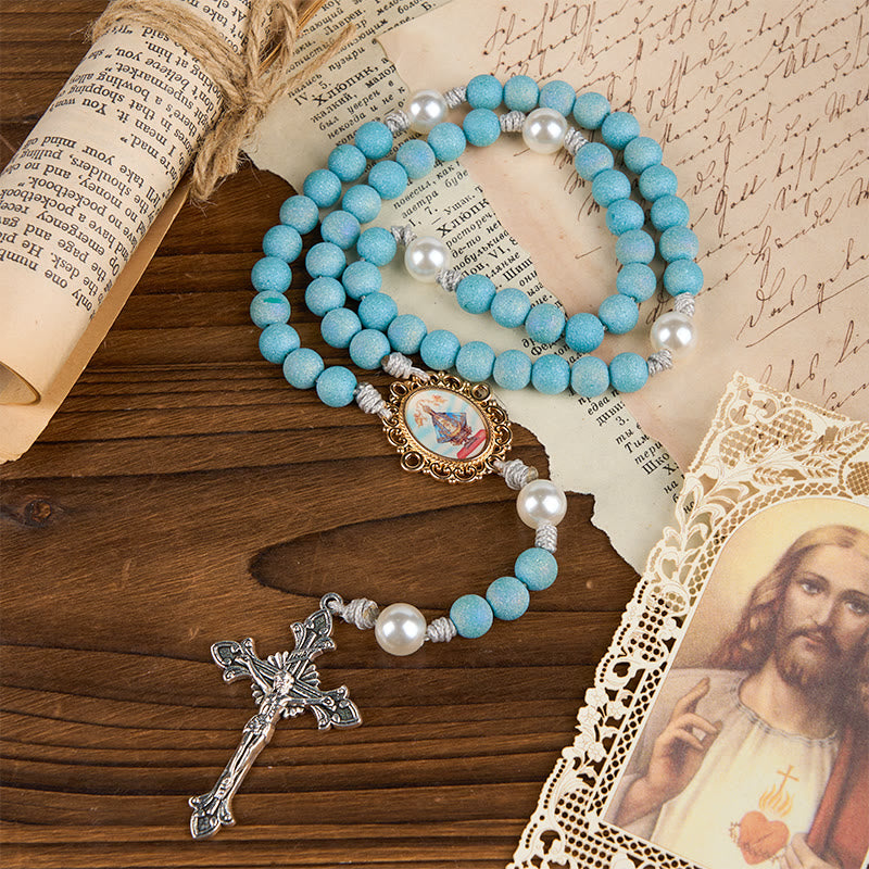 Christiandiscipleshop Our Lady & Crucifix of 8mm Sparkling Glass Sand Bead Handmade Rosary