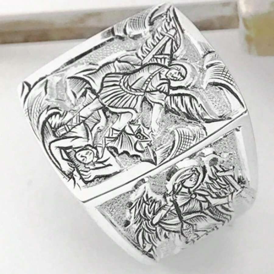 Christiandiscipleshop Golden&Silver Archangel St. Michael Ring - A Divine Symbol of Protection and Strength
