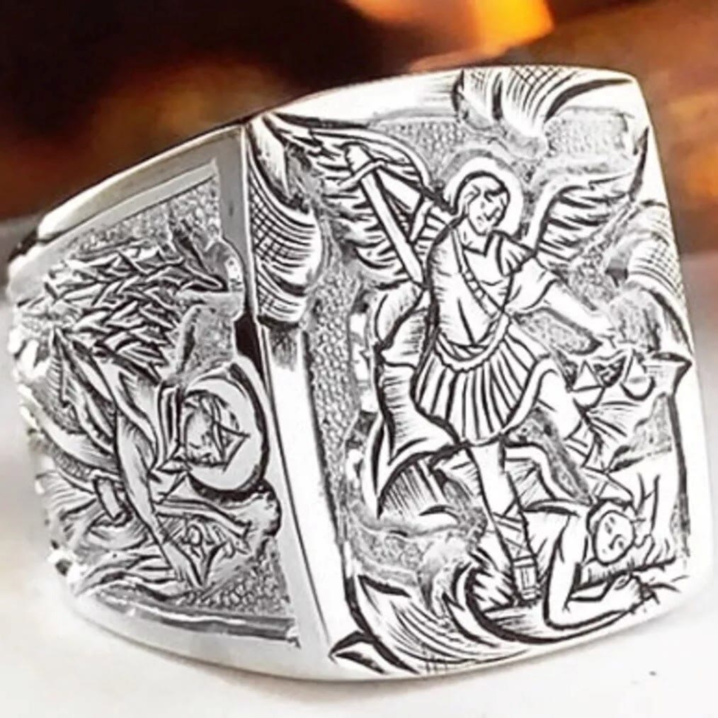 Christiandiscipleshop Golden&Silver Archangel St. Michael Ring - A Divine Symbol of Protection and Strength
