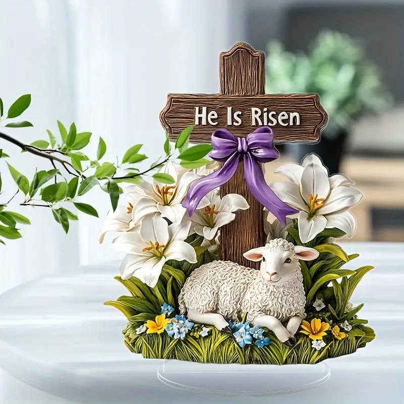 Christiandiscipleshop Easter Resurrection with He Is Risen Cross and Lamb Figurine