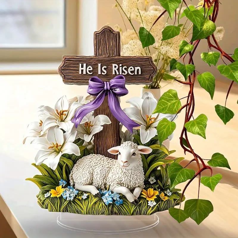 Christiandiscipleshop Easter Resurrection with He Is Risen Cross and Lamb Figurine