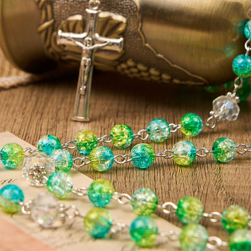 Christiandiscipleshop St. Benedict Medal & Crucifix of 8mm Round Green Gemstone Rosary