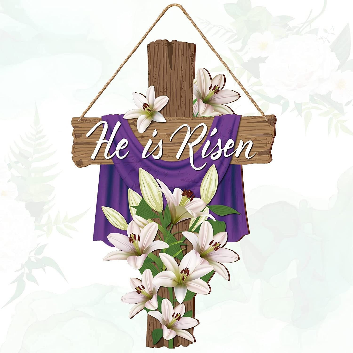 Christiandiscipleshop Easter Hanging Pendant Ornament: Cross of He is Risen with Flowers