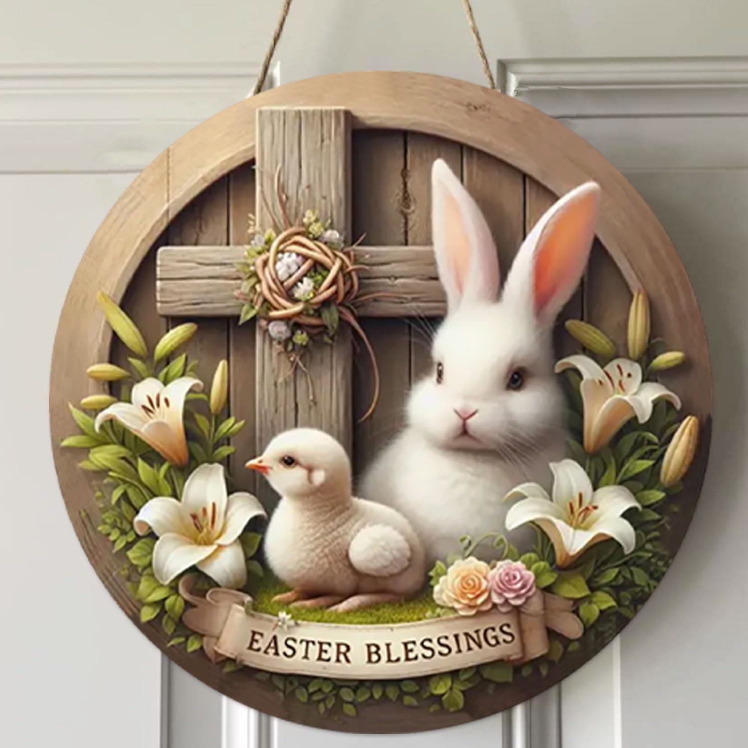 Christiandiscipleshop Easter Bunny & Cross Easter Blessing Garden Wooden Hanging Ornament