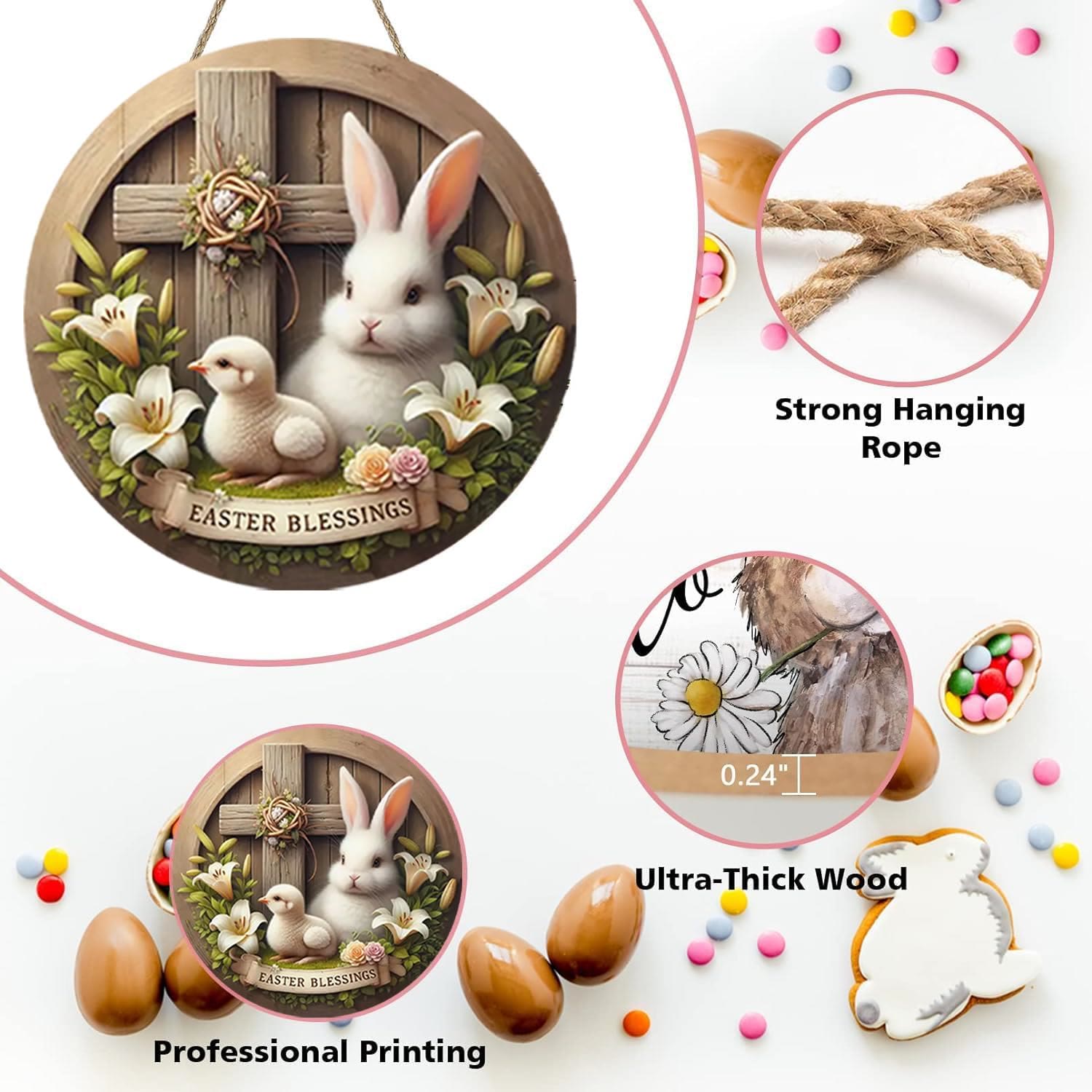 Christiandiscipleshop Easter Bunny & Cross Easter Blessing Garden Wooden Hanging Ornament