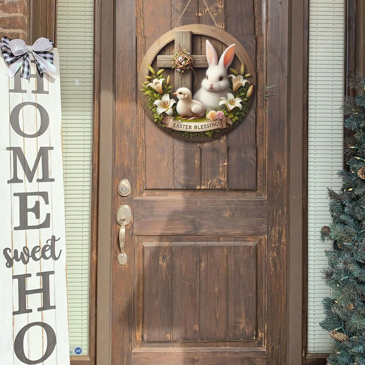 Christiandiscipleshop Easter Bunny & Cross Easter Blessing Garden Wooden Hanging Ornament
