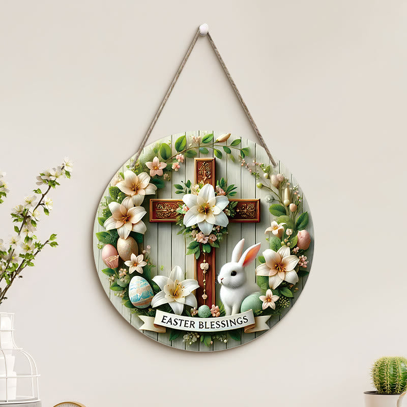 Christiandiscipleshop Easter Blessing Floral Garden Cross Wooden Hanging Ornament