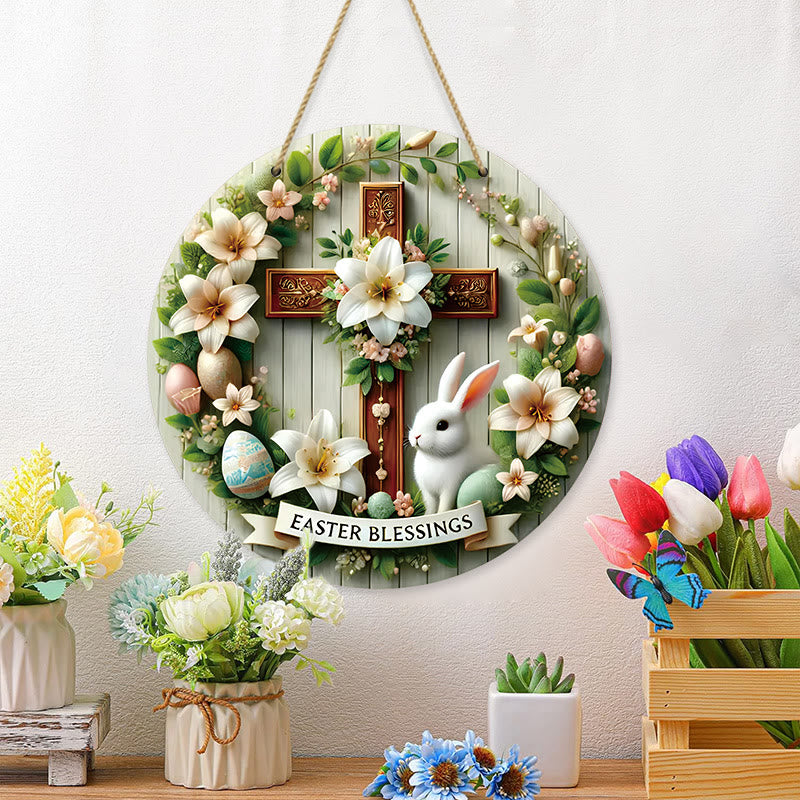 Christiandiscipleshop Easter Blessing Floral Garden Cross Wooden Hanging Ornament