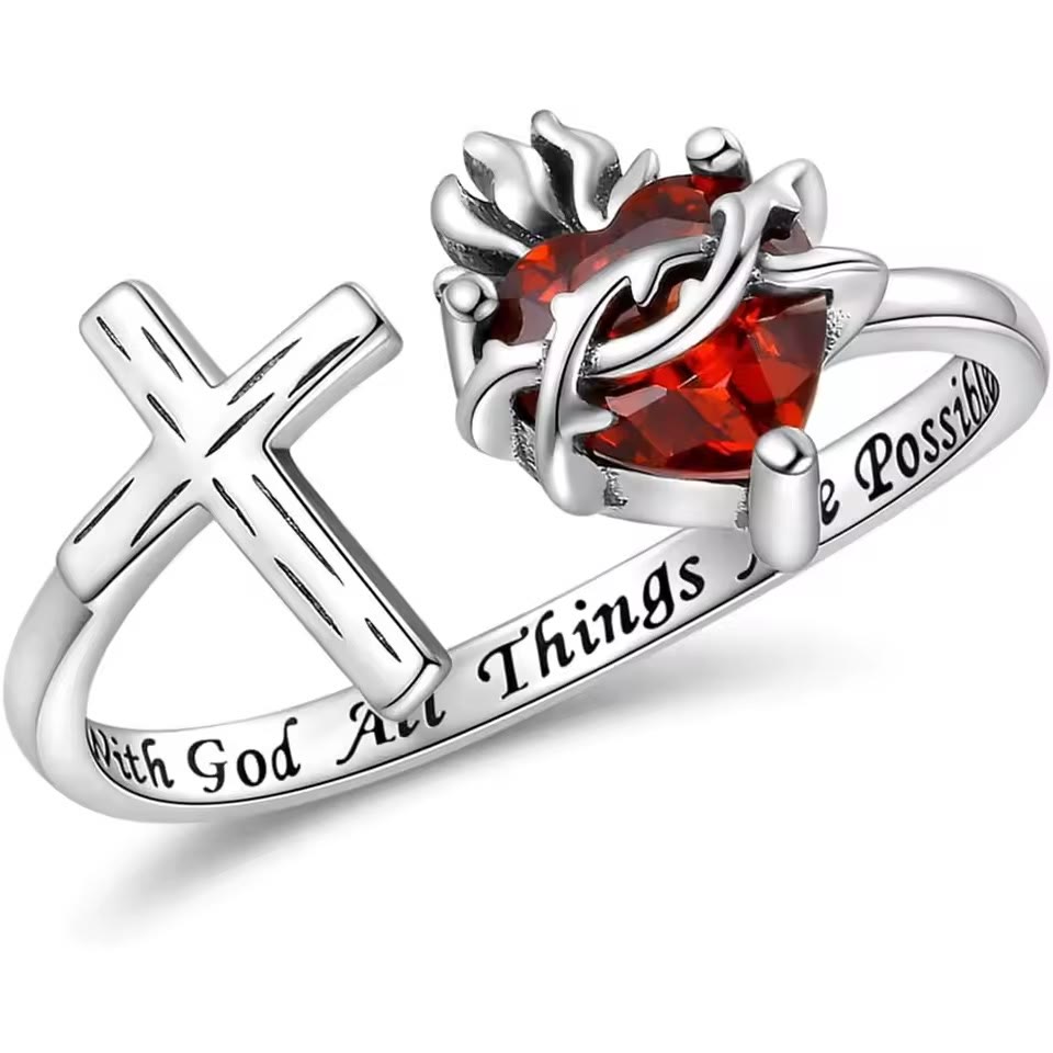 Christiandiscipleshop Sacred Heart of Jesus Ring: With God All Things Are Possible