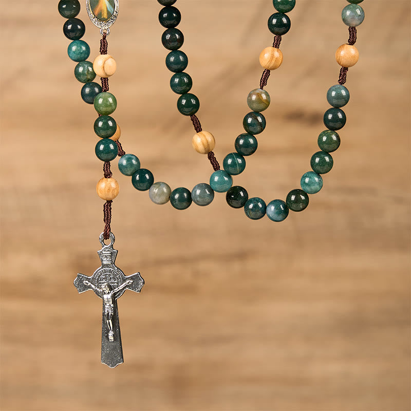christiandiscipleshop Jesus Icon & Crucifix 8mm Natural Green Jade Rosary - Handcrafted Rosary Beads