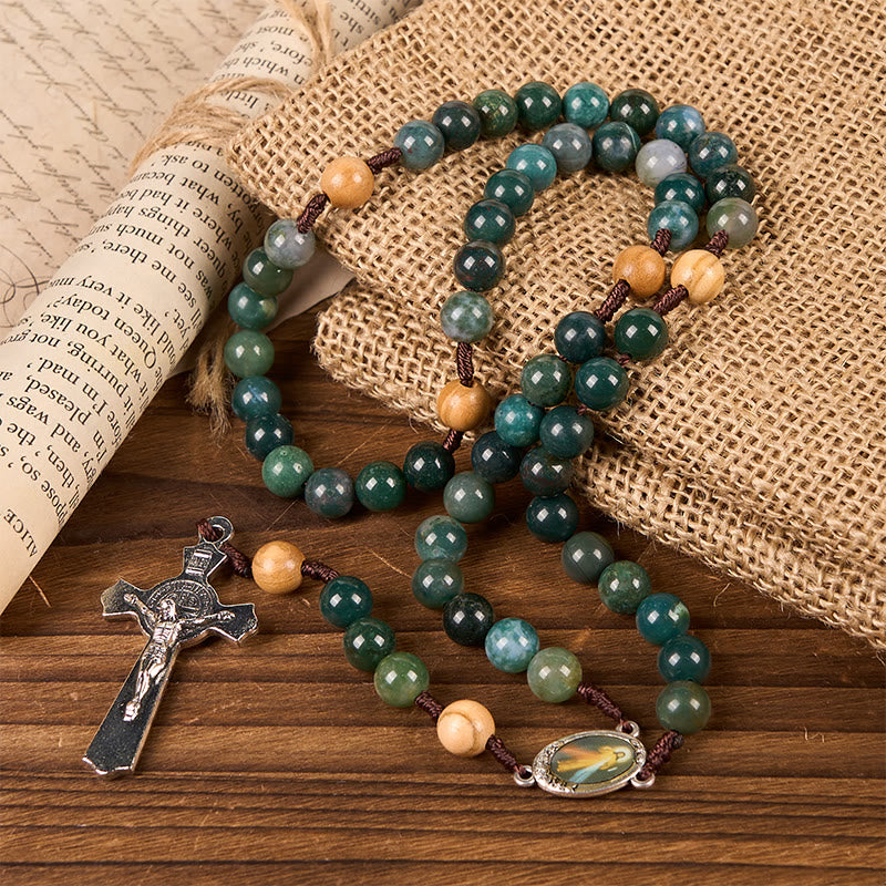christiandiscipleshop Jesus Icon & Crucifix 8mm Natural Green Jade Rosary - Handcrafted Rosary Beads