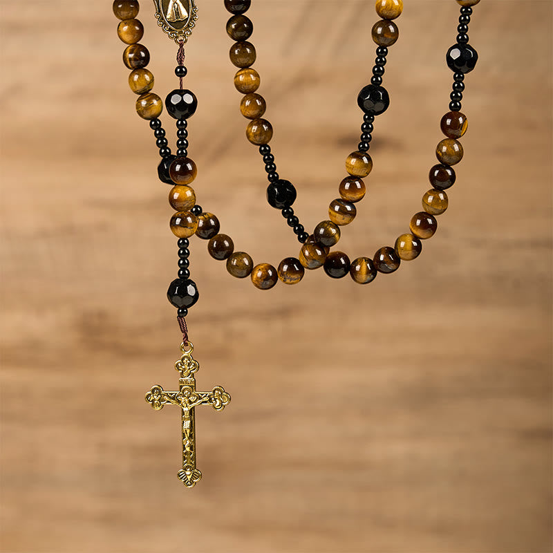 christiandiscipleshop Handcrafted Tiger's Eye Rosary - A Timeless Design of Elegance and Spiritual Strength